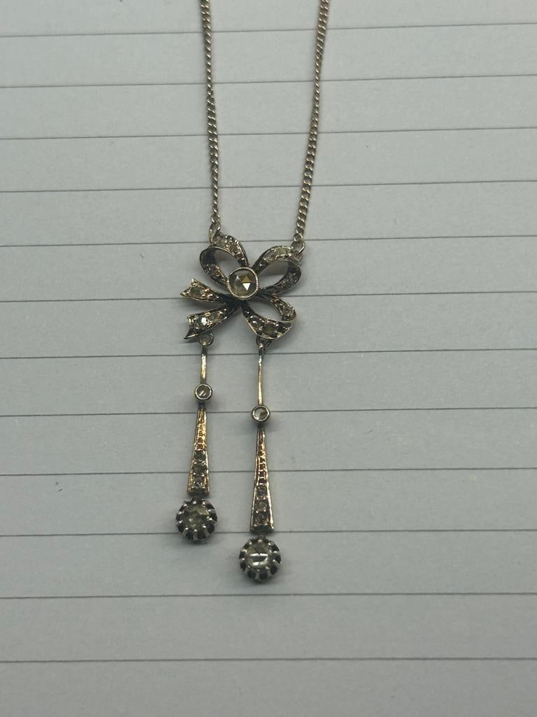 Elegant gouden collier met prachtige roosdiamanten, Sieraden, Tassen en Uiterlijk, Antieke sieraden, Ketting, Goud, Met edelsteen