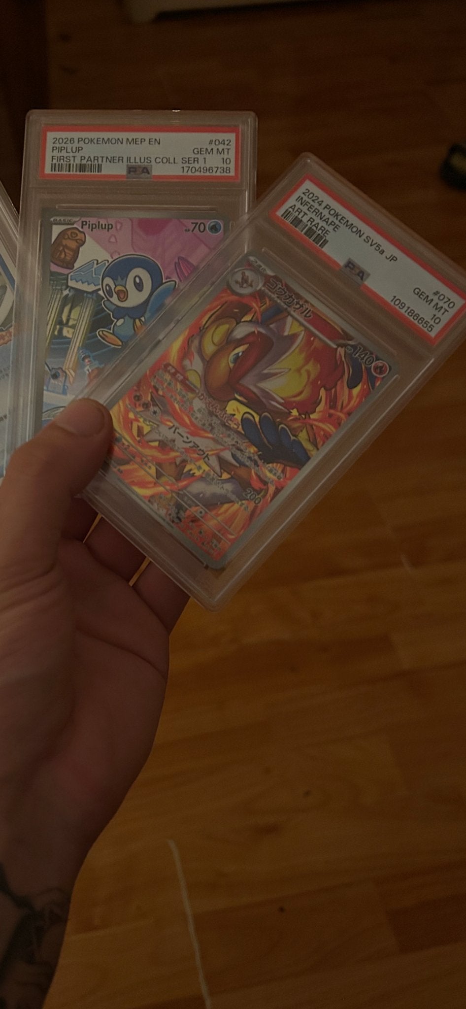 Pokemon: Piplup First Partner PSA10 en Infernape SV5a  PSA10, Ophalen of Verzenden, Zo goed als nieuw