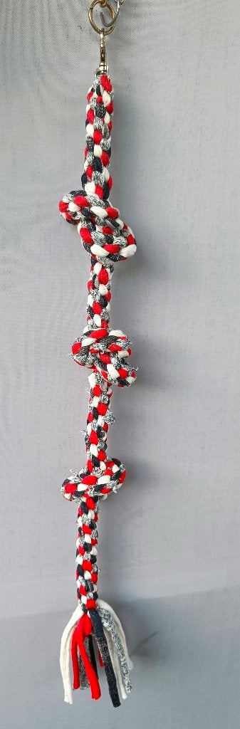 Katoenen klimtouw met 3 knopen (grijs-rood-wit), Ophalen of Verzenden, Nieuw, Speelgoed