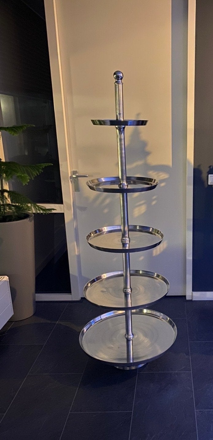 Grote Etagère van geborsteld aluminium - 5 lagen 170cm, Ophalen, Etagère, Metaal, Gebruikt