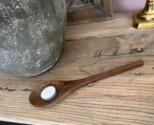 Houten lepel voor waxinelichtje, Ophalen of Verzenden, Hout, Minder dan 25 cm