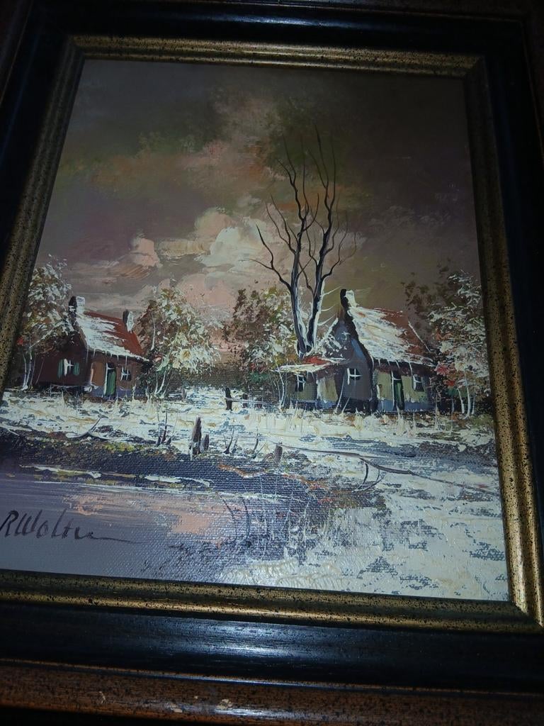 Schilderij Winterlandschap R. Wolters, Ophalen of Verzenden