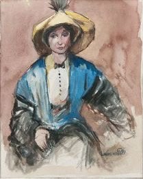 Schilderij “Louis v.d Poll “Aquarel in lijst Gesigneerd, Portret of Personen, Ophalen of Verzenden, Aquarel, Ingelijst