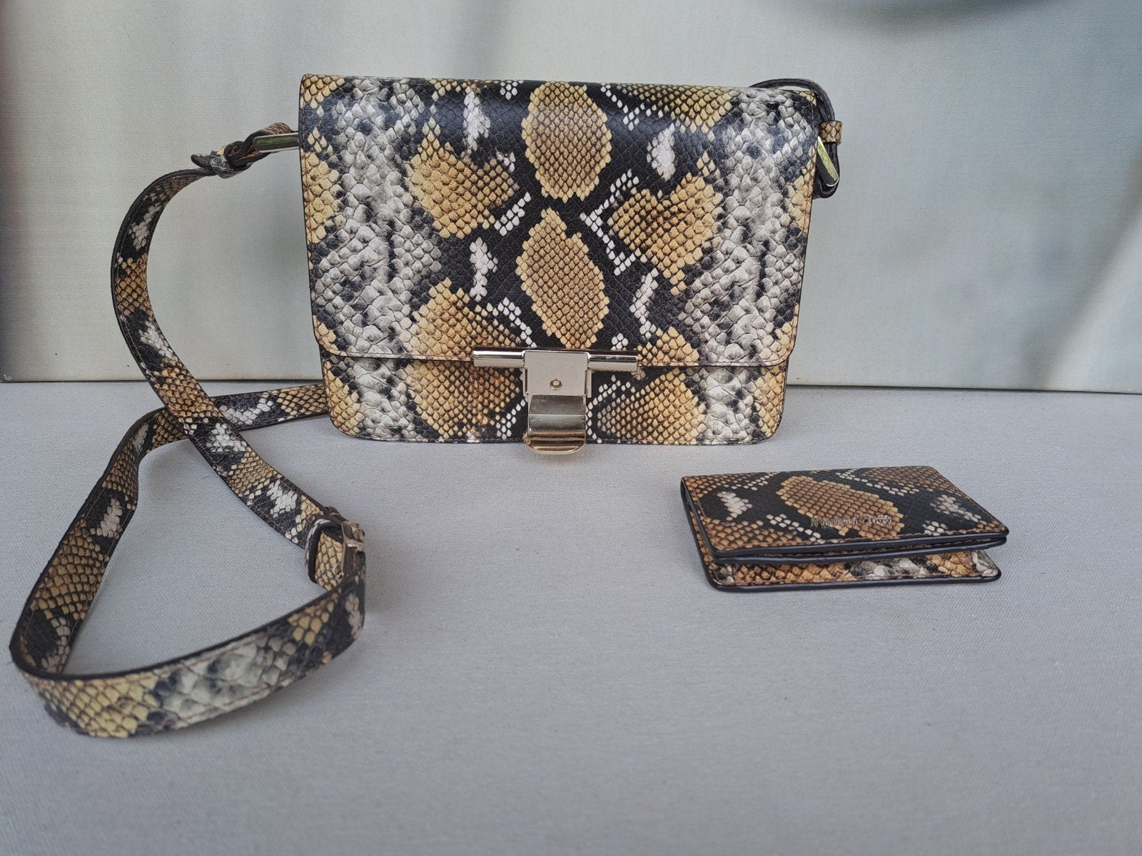Massimo Dutti Leren Handtas & Portemonnee  Slangenprint, Ophalen of Verzenden, Zo goed als nieuw