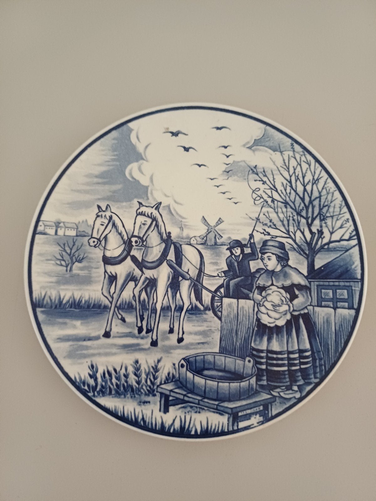 Royal Delfts Blauw Handwerk Wandbord met Paarden, Antiek en Kunst, Antiek | Wandborden en Tegels, Ophalen