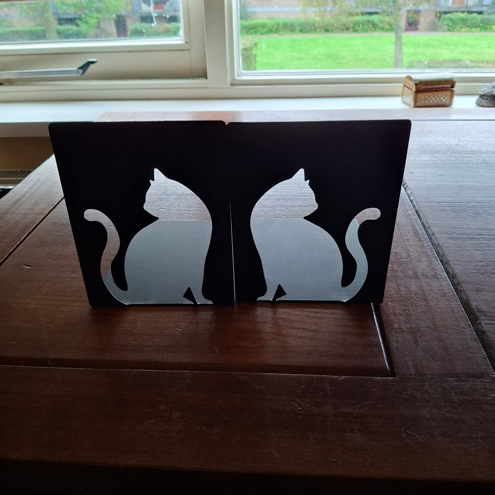 Boekensteunen katten - Zwart metaal, Verzenden, Gebruikt, Zwart, Metaal