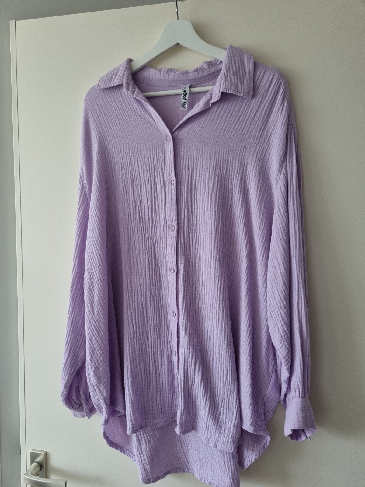 Dames oversized lila blouse van wafeltjeskatoen, Verzenden, Paars, Maat 42/44 (L), Zo goed als nieuw