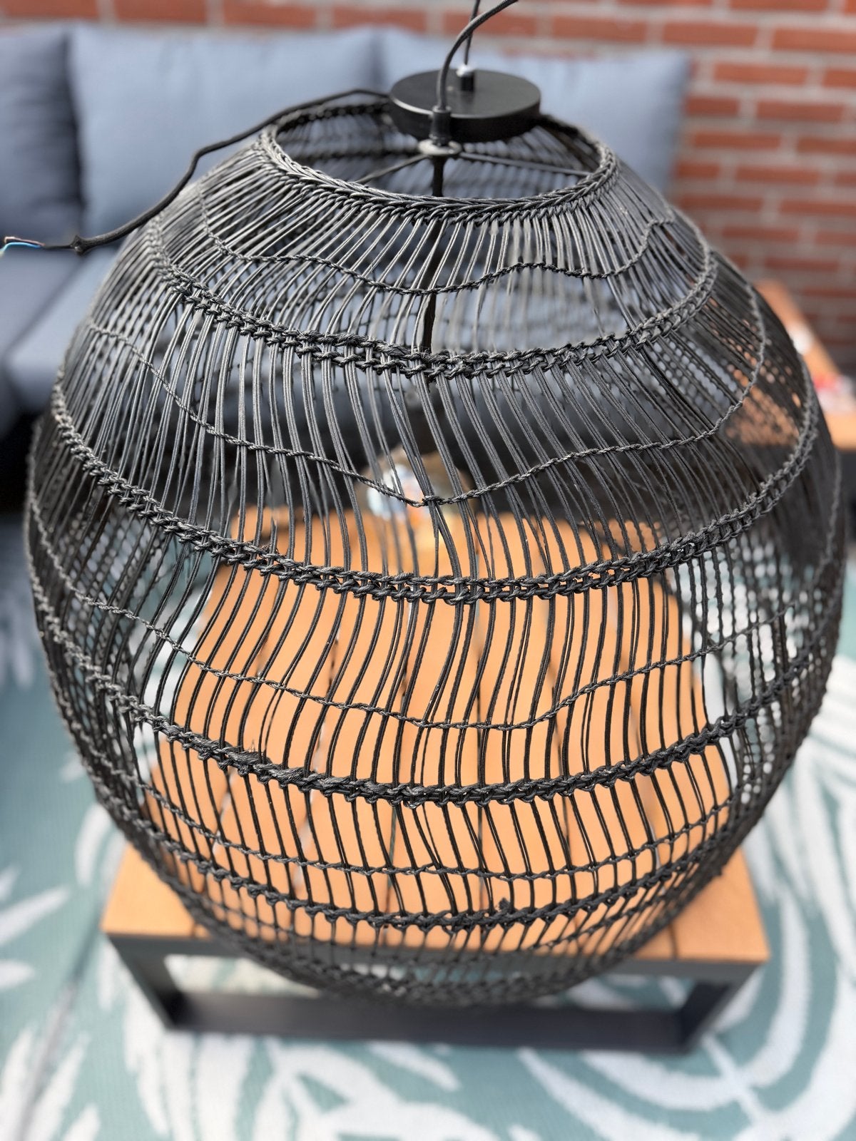 Zwarte rotan hanglamp - sfeervolle verlichting, Ophalen, Zo goed als nieuw, Natuurlijk materiaal
