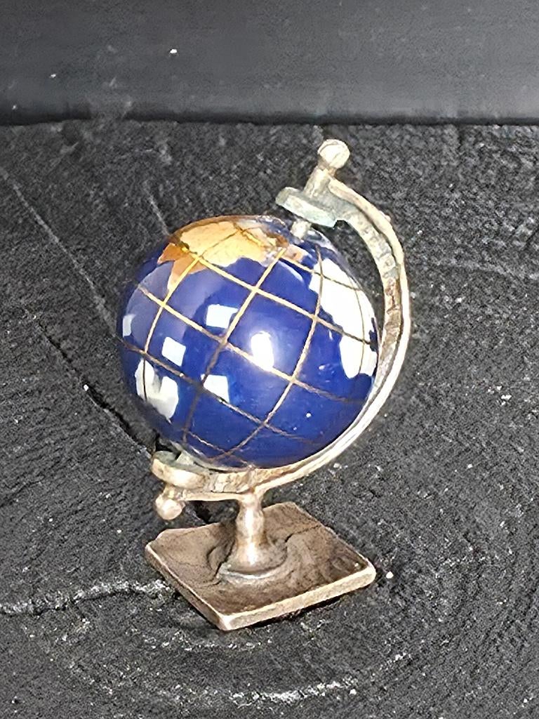 Zilveren miniatuur wereldbol emaille, Verzenden, Zilver