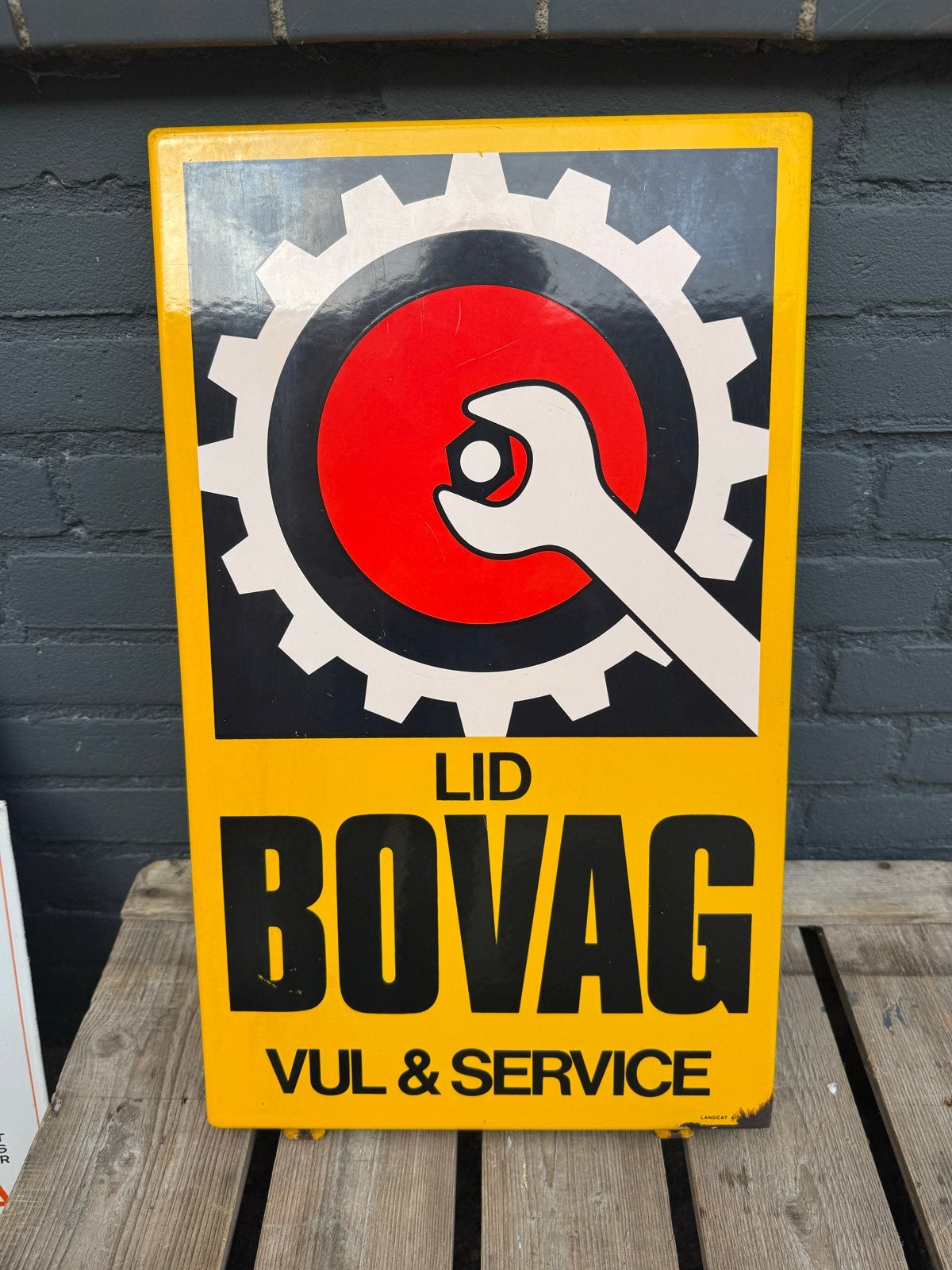 Vintage BOVAG Emaille Reclamebord - Vul & Service, Reclamebord, Gebruikt, ., Ophalen of Verzenden