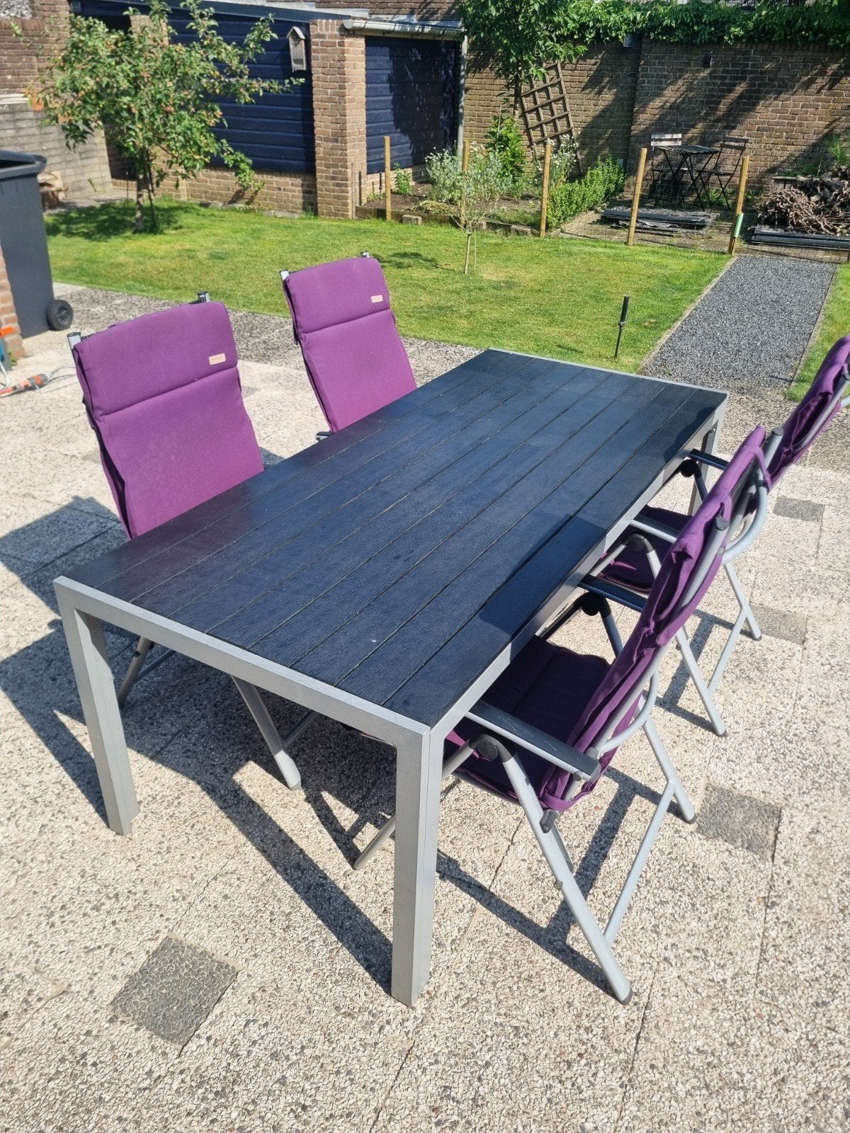 Lichtgewicht tuinset: aluminium tafel, 4 x verstelbare stoel, Tuin en Terras, Tuinsets en Loungesets, Ophalen, 4 zitplaatsen, Gebruikt
