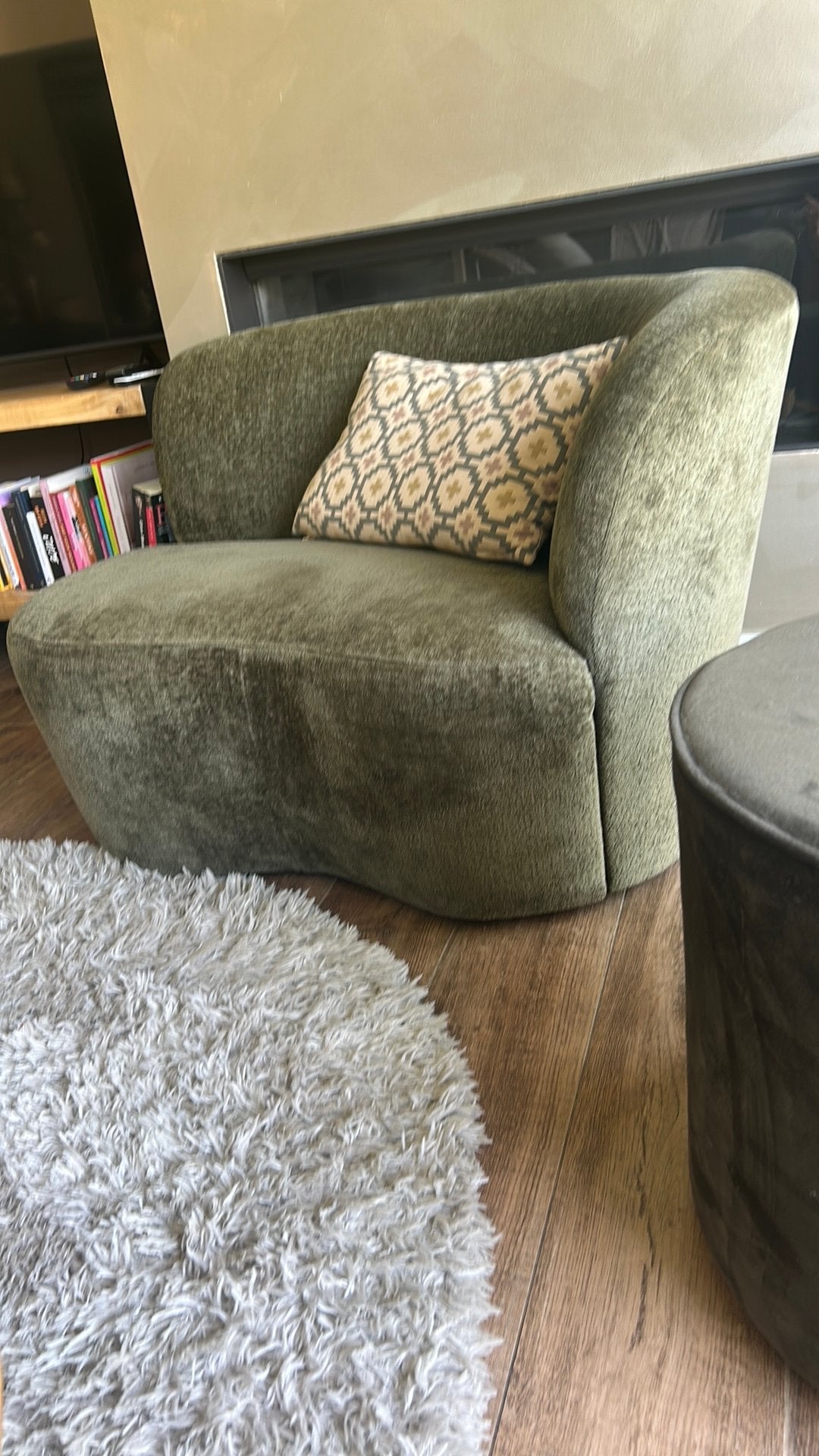 Comfortabele groene fauteuil met poef, Ophalen, Overige kleuren, Zo goed als nieuw, Eén