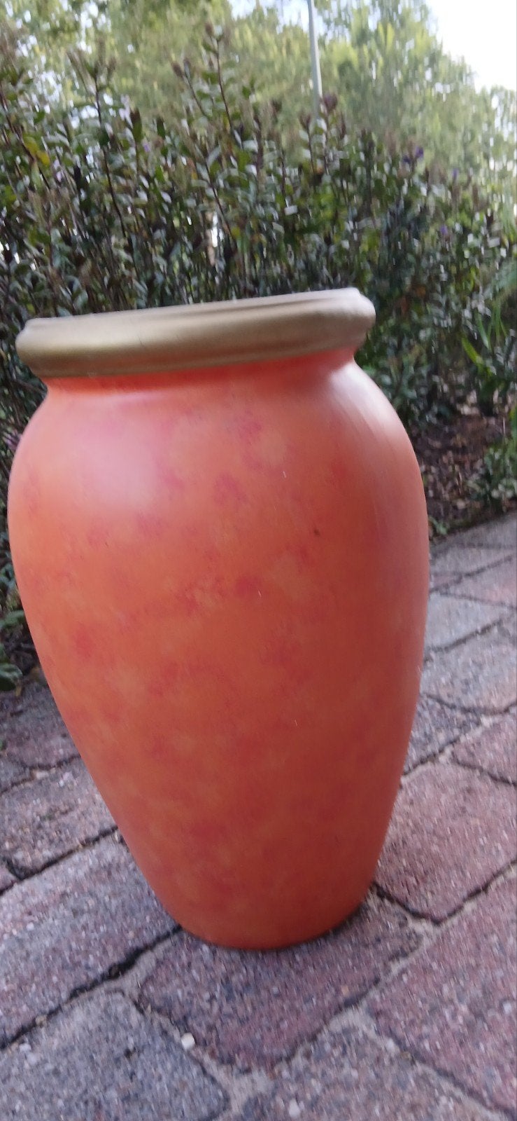 Bloemenvaas stenen vaas retro vintage kleur oranje, Tuin en Terras, Ophalen, Zo goed als nieuw