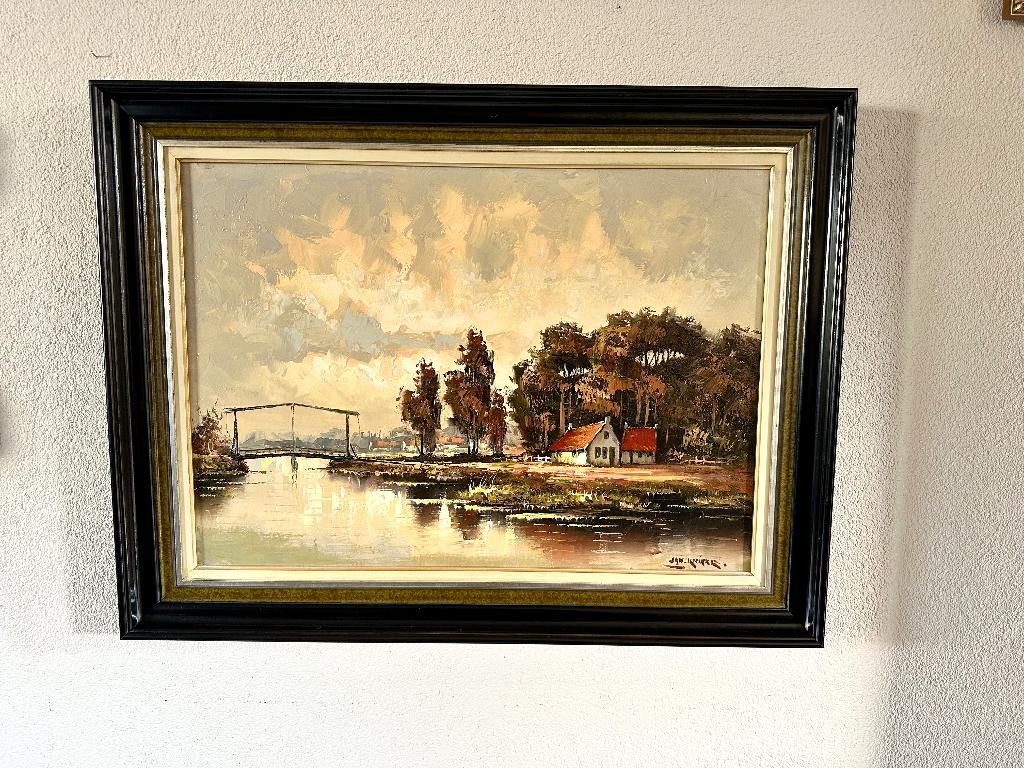 Mooi schilderij Jan Knikker sr. – Hollands landschap, Antiek en Kunst, Ophalen