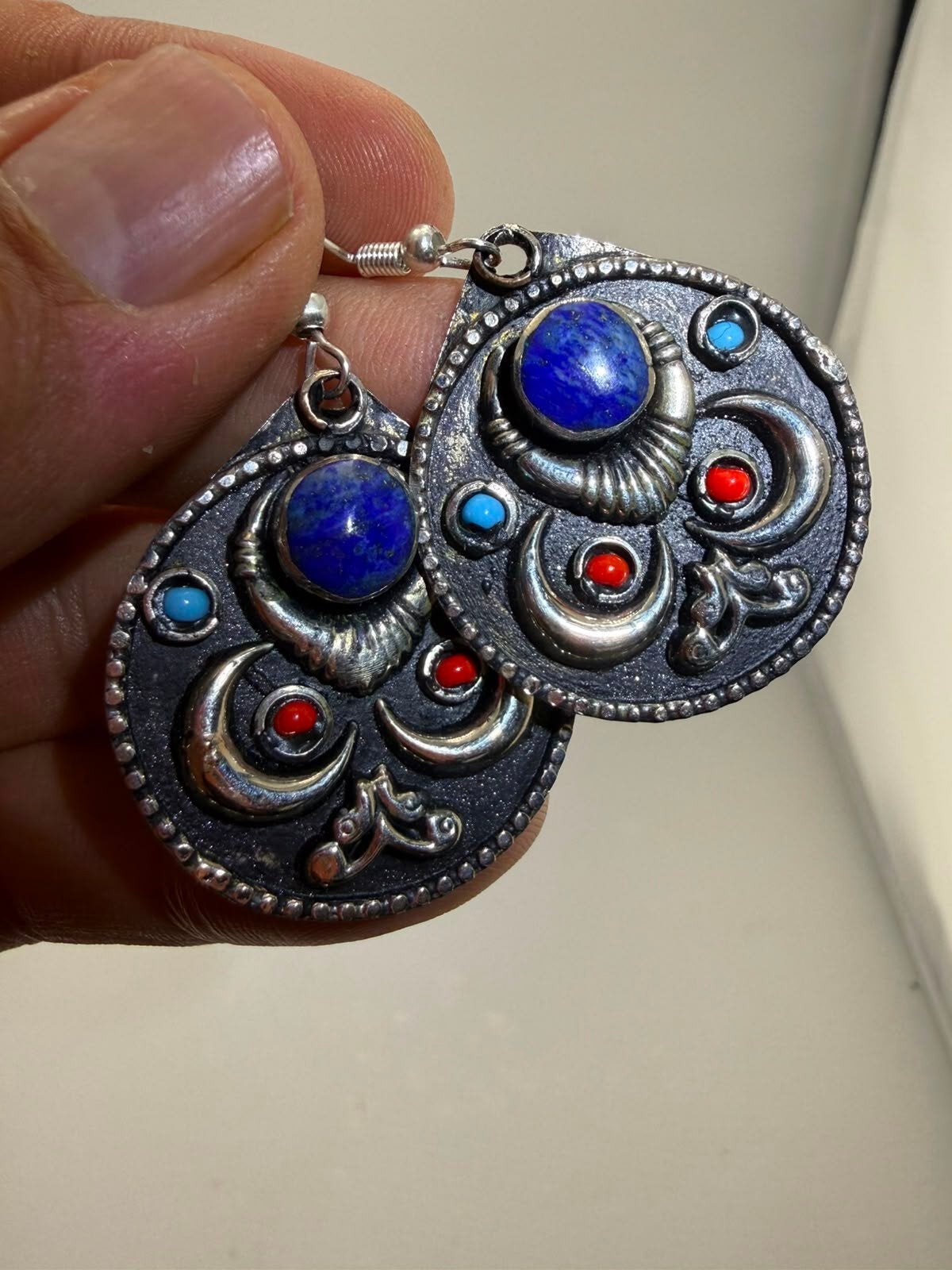 Wit Koper Lapis Lazuli Oorbellen - Handgemaakt (N1), Ophalen of Verzenden