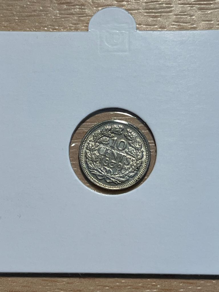 Zilveren 10 cent 1939 - Koningin Wilhelmina, Postzegels en Munten, Munten | Nederland, Zilver, Ophalen of Verzenden, 10 cent, Koningin Wilhelmina