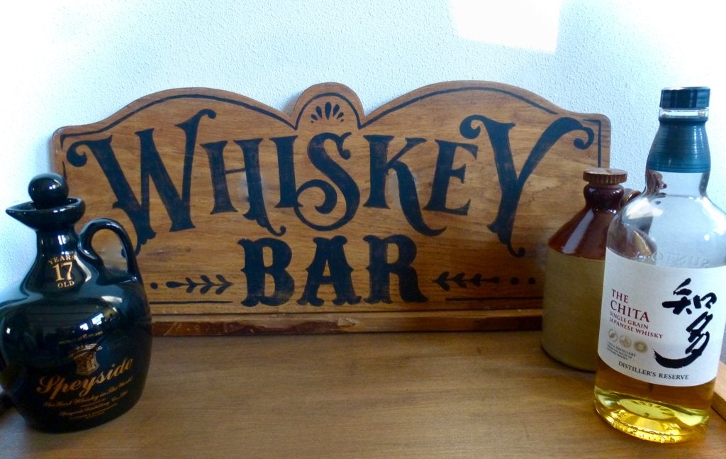 Handgeschilderd stoer houten whiskey/whisky/reclame/pub bord, 22 cm, Hout, Vintage, Decoratieobject