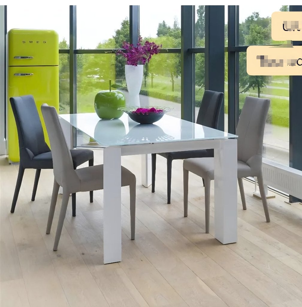 Uitschuifbare eettafel, Huis en Inrichting, Tafels | Eettafels, Gebruikt, Glas, 150 tot 200 cm, Rechthoekig