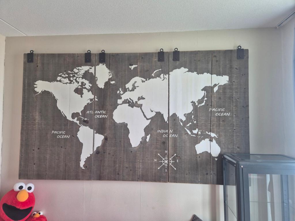 Houten Wereldkaart Wanddecoratie - Vintage Stijl, Huis en Inrichting, Woonaccessoires | Wanddecoraties, Ophalen, Gebruikt, 120 cm