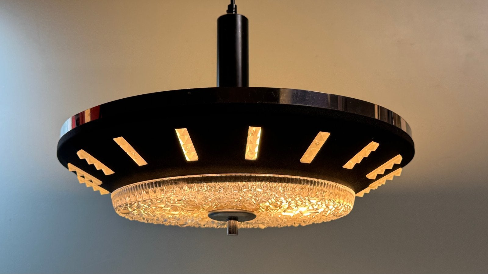 Vintage Space Age UFO Hanglamp Jaren 70, Gebruikt, Glas, V, V