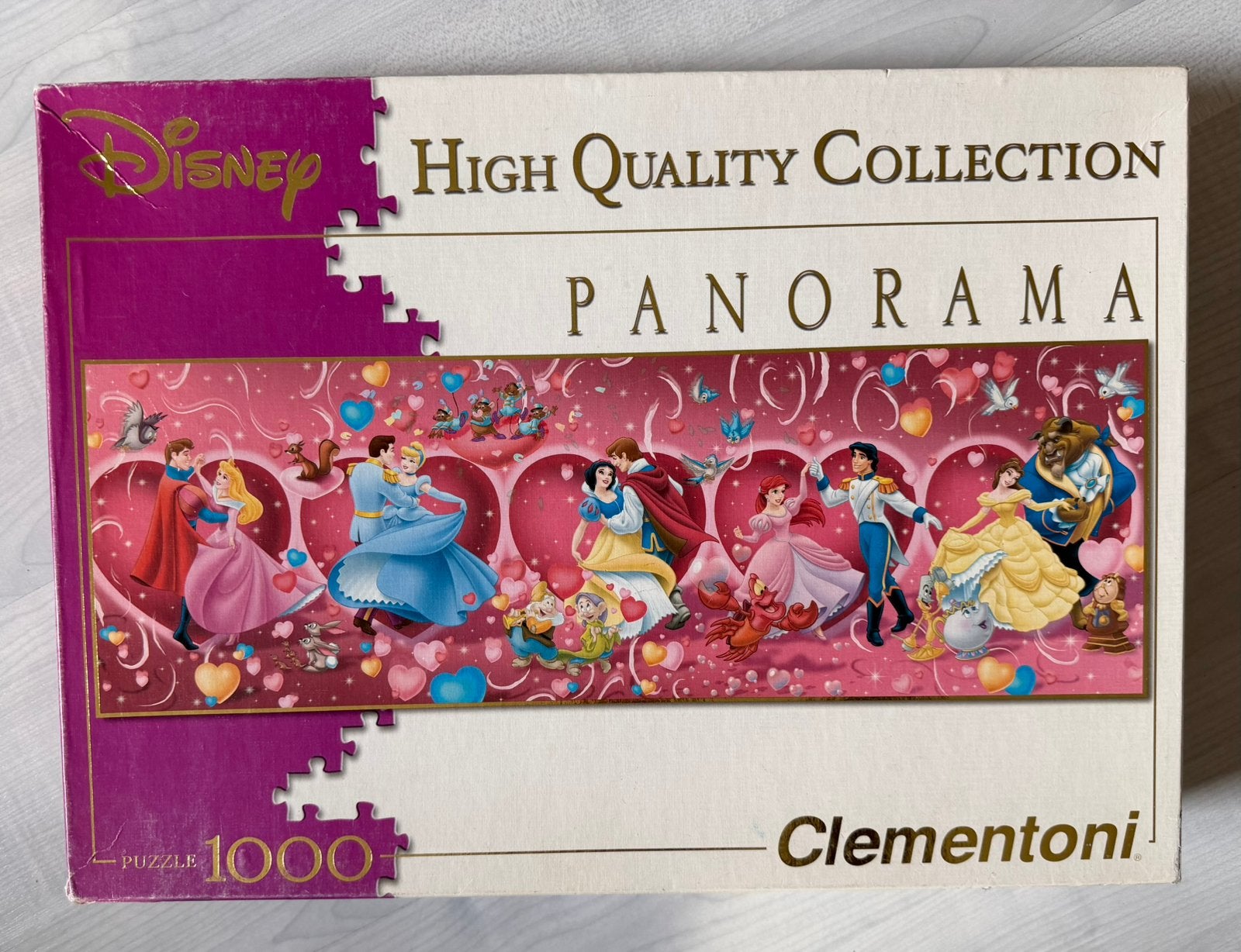 Disney princesses panorama puzzle snowwhite doornroosje, Ophalen of Verzenden, 500 t/m 1500 stukjes, Zo goed als nieuw