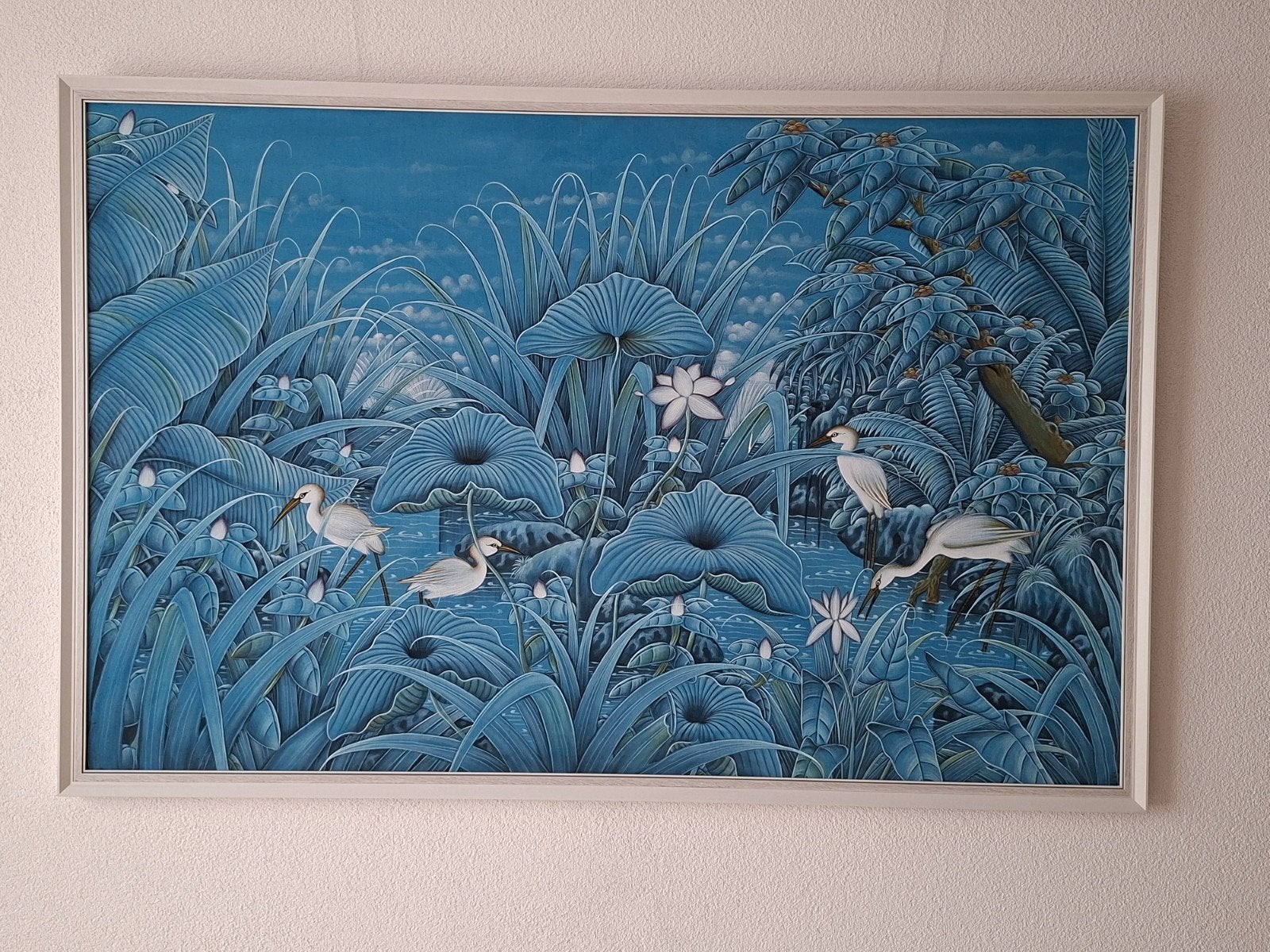 Schilderij: Tropisch tafereel met reigers en waterlelies, Ophalen