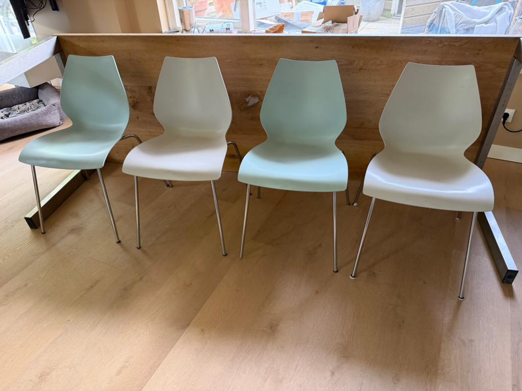 6 eettafel stoelen Kartell Maui, Ophalen, Gebruikt, Overige kleuren, Vijf, Zes of meer stoelen