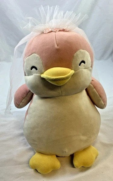 Miniso pluche pinguïn bruid 37cm roze wit knuffel