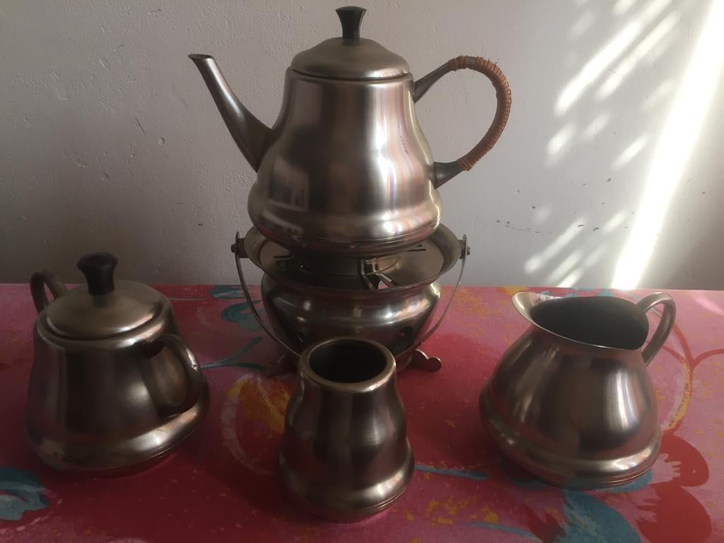 Tinnen theeservies DOVO Tiel, Ophalen of Verzenden