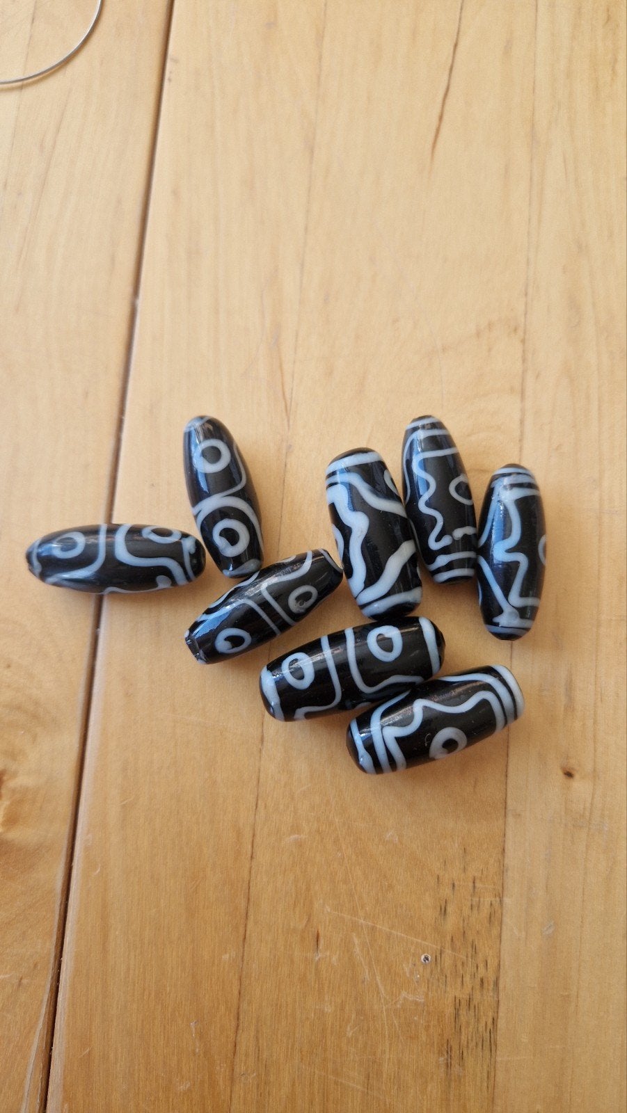 Set van 9 zwart-witte tibetaanse kralen, Overige merken, Gebruikt, Glas of Kristal, Ophalen of Verzenden