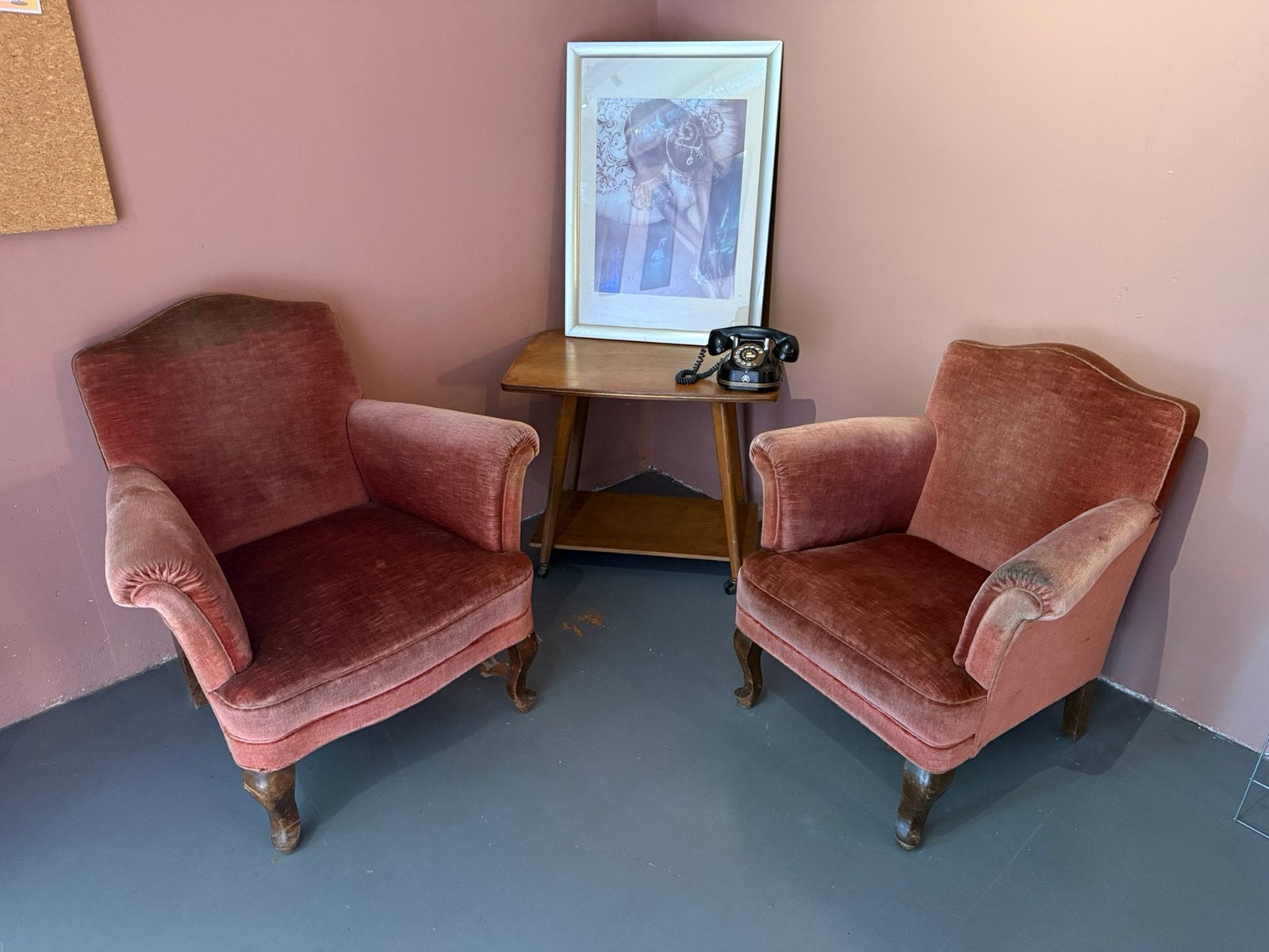 Leuke vintage roze stoelen, Ophalen, Zo goed als nieuw, Minder dan 75 cm, 50 tot 75 cm