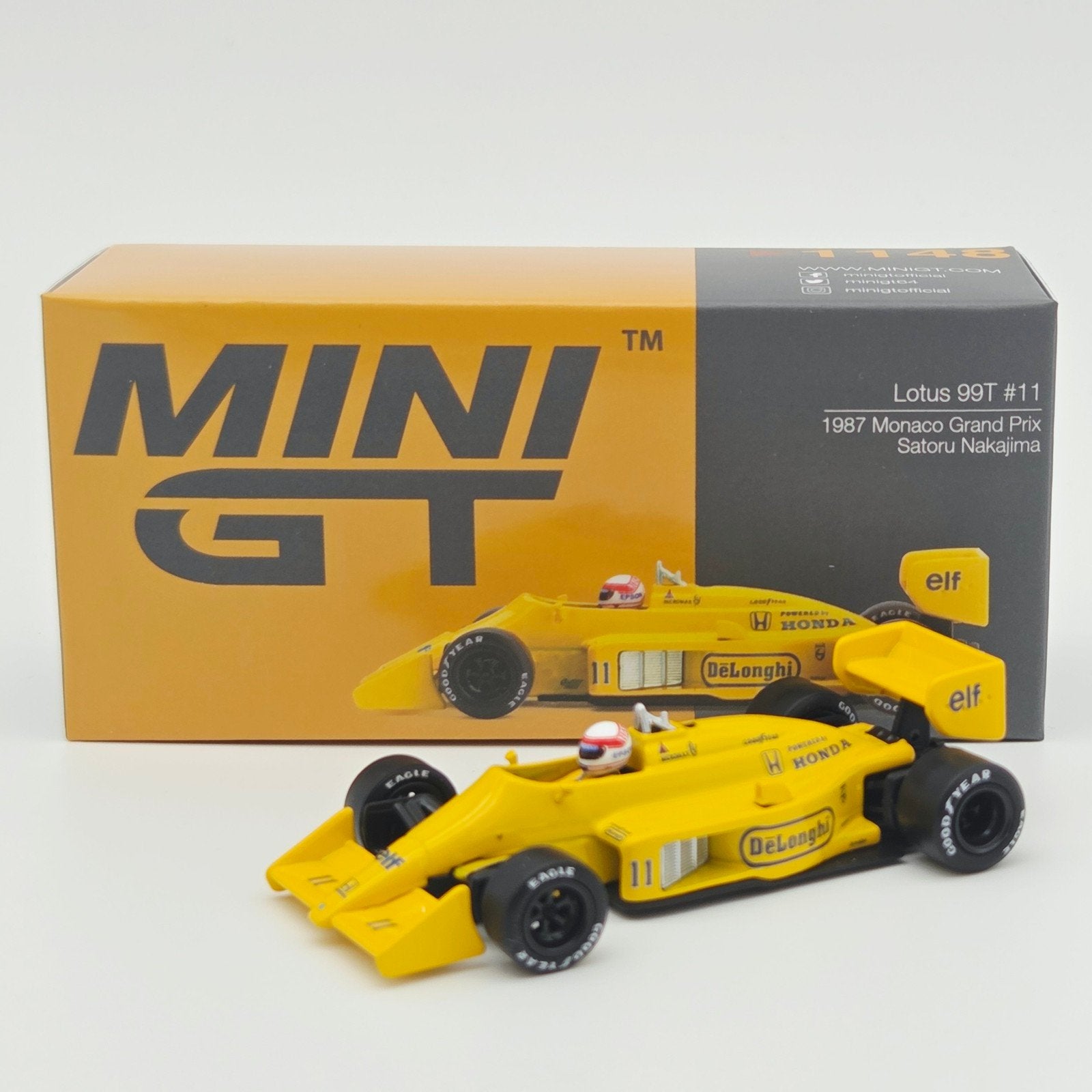 1987 Lotus 99T #11 Satoru Nakajima Monaco Grand Prix, yellow, Mymodelcar@outlook.com, Auto, Ophalen of Verzenden, Mini gt