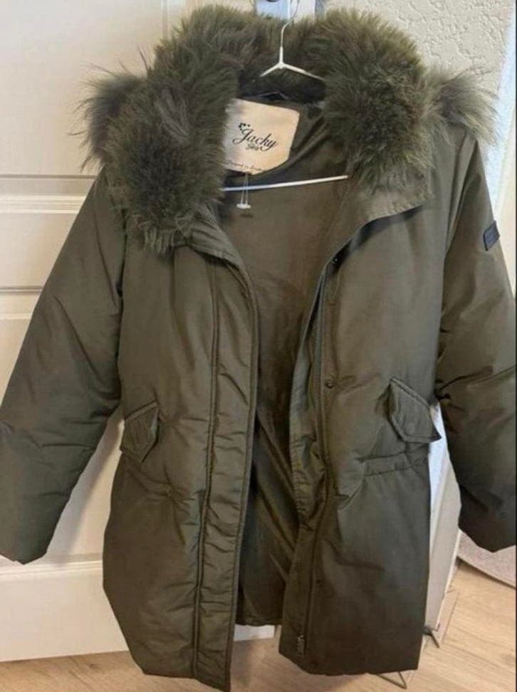 Jacky Luxury winterjas met bontkraag, Ophalen of Verzenden, Zo goed als nieuw, Maat 38/40 (M), Groen