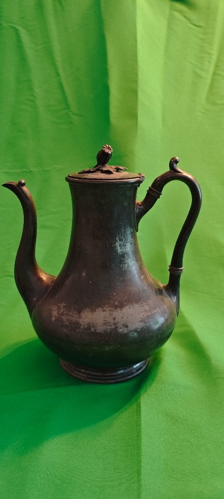 2 antieke tinnen koffiekan met gedetailleerd deksel, Antiek en Kunst, Ophalen of Verzenden