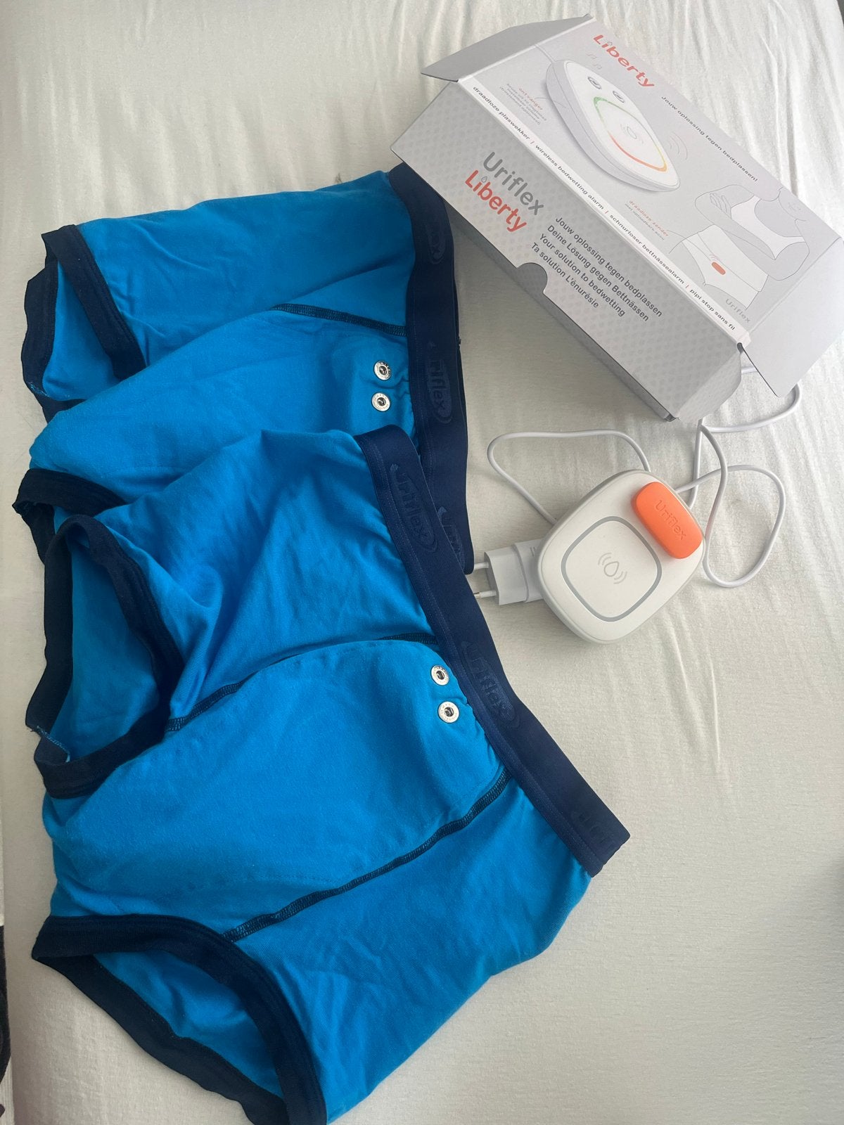 1x gebruikt als nieuw! Uriflex Liberty plaswekker + broekjes, Kinderen en Baby's, Ophalen of Verzenden, Zo goed als nieuw