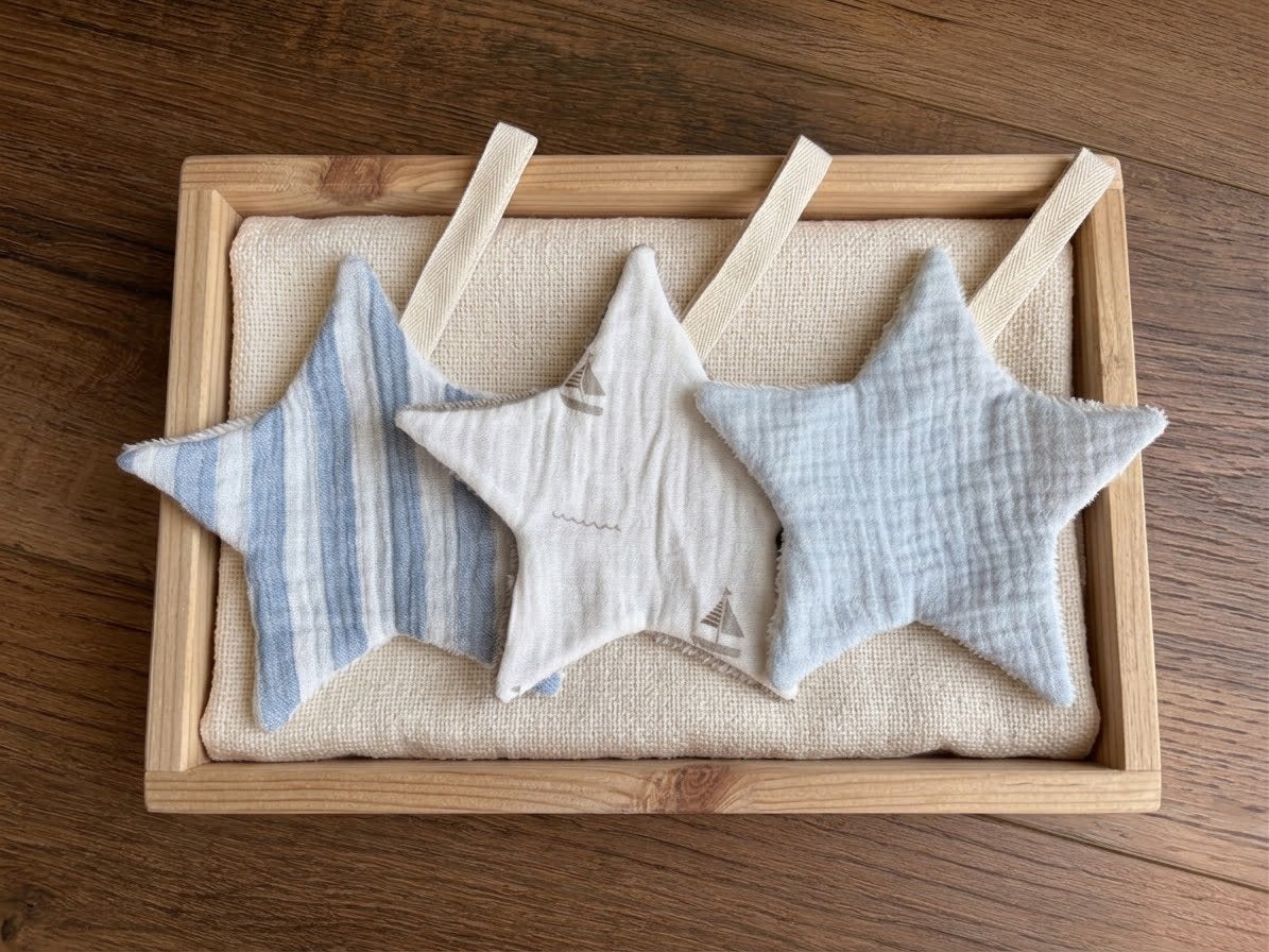 Handgemaakte speendoekjes blauw taupe offwhite, Ophalen of Verzenden, Nieuw