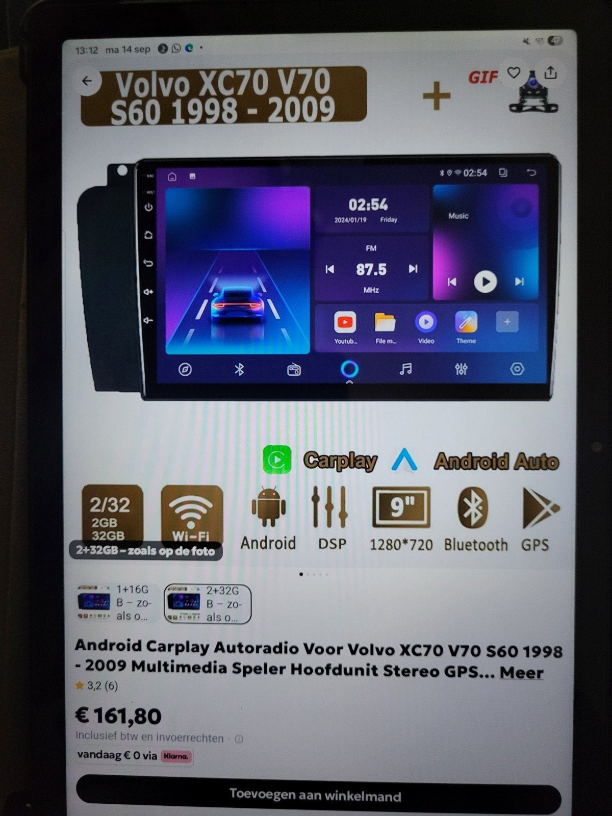 Android Carplay Autoradio voor Volvo XC70 V70 S60, Auto diversen, Ophalen of Verzenden, Nieuw