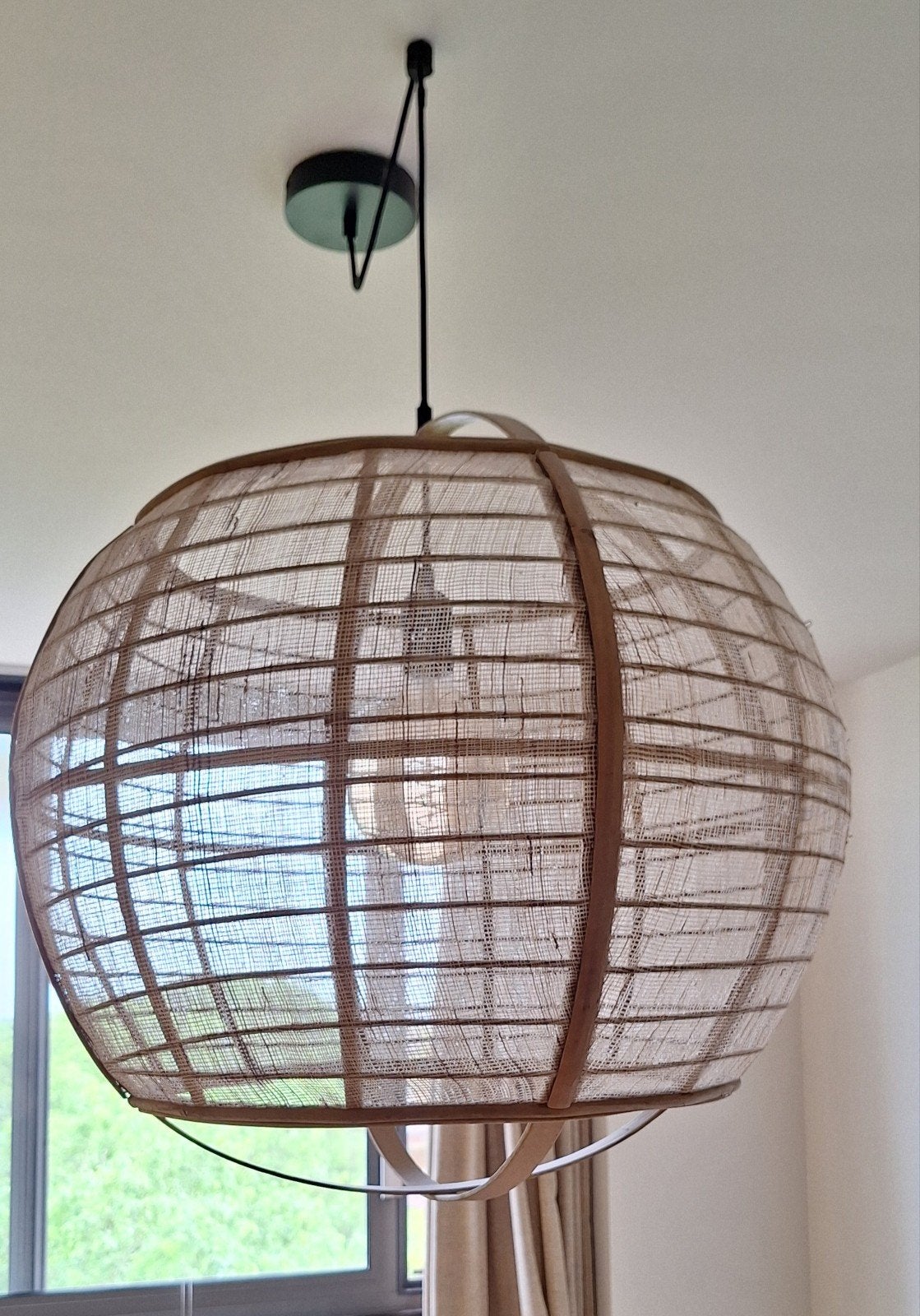 Hanglamp bol bamboo met jute, Ophalen, Stof, Minder dan 50 cm