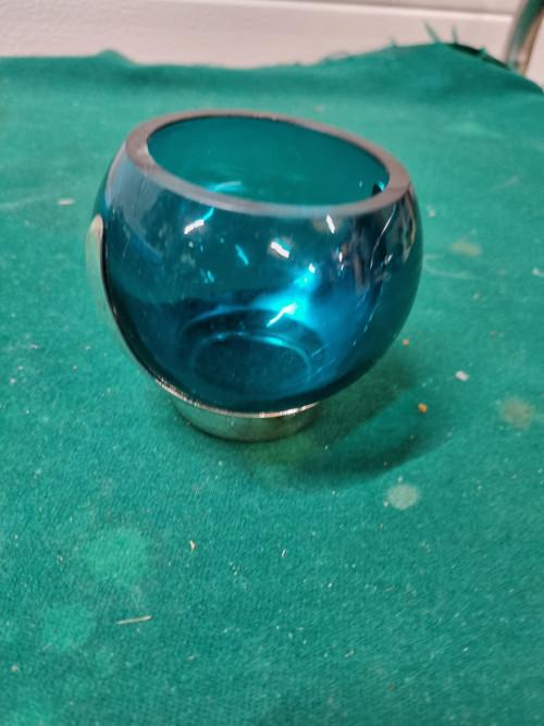 bolglas schaal in zilverkleurige houder, Huis en Inrichting, Ophalen of Verzenden, 'T Olde Gre-j, Info@toldegrej.nl, Endepoelstraat 20f Didam