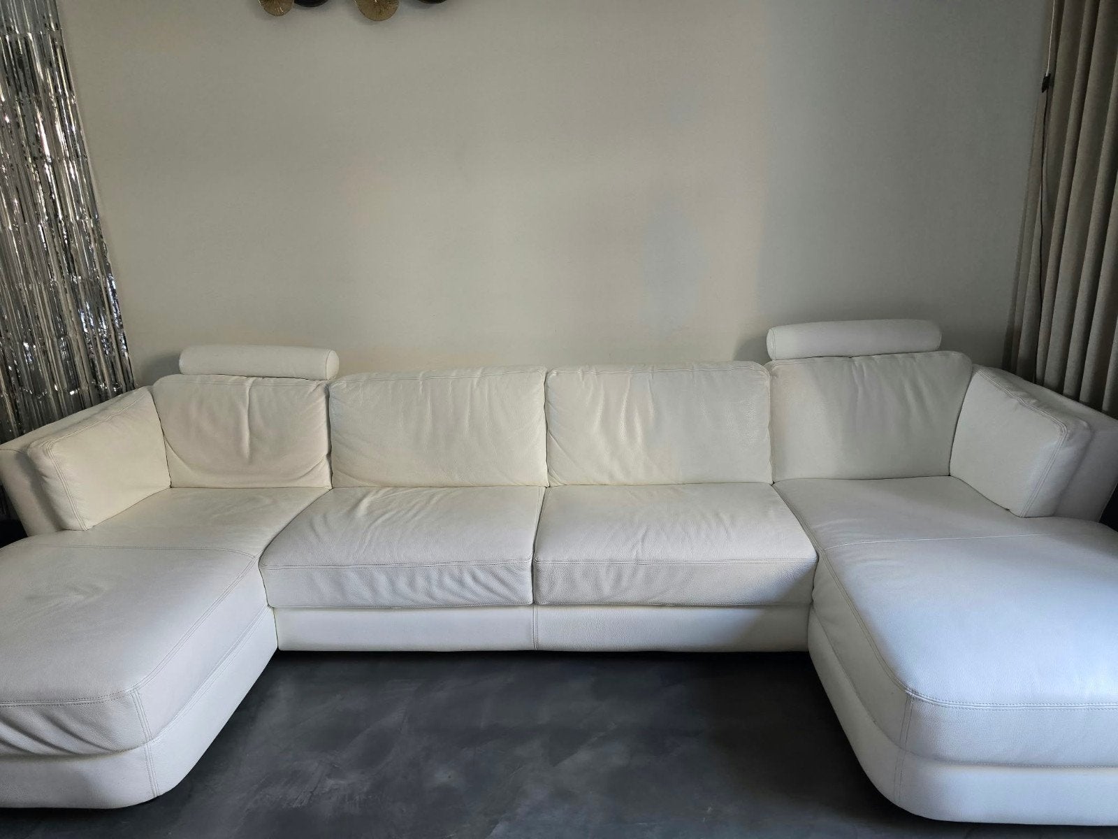 Luxe Witte Leren Hoekbank met Hocker, Hoekbank, 300 cm of meer, Leer, Ophalen of Verzenden
