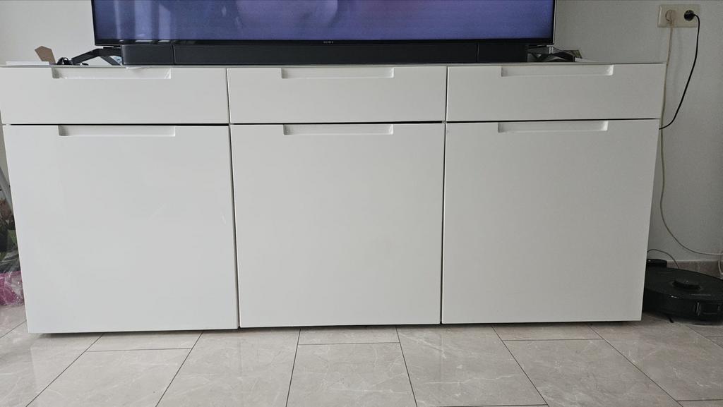 Witte kast / tv meubel met lades en deuren, Overige materialen, Gebruikt, 150 tot 200 cm, Ophalen of Verzenden