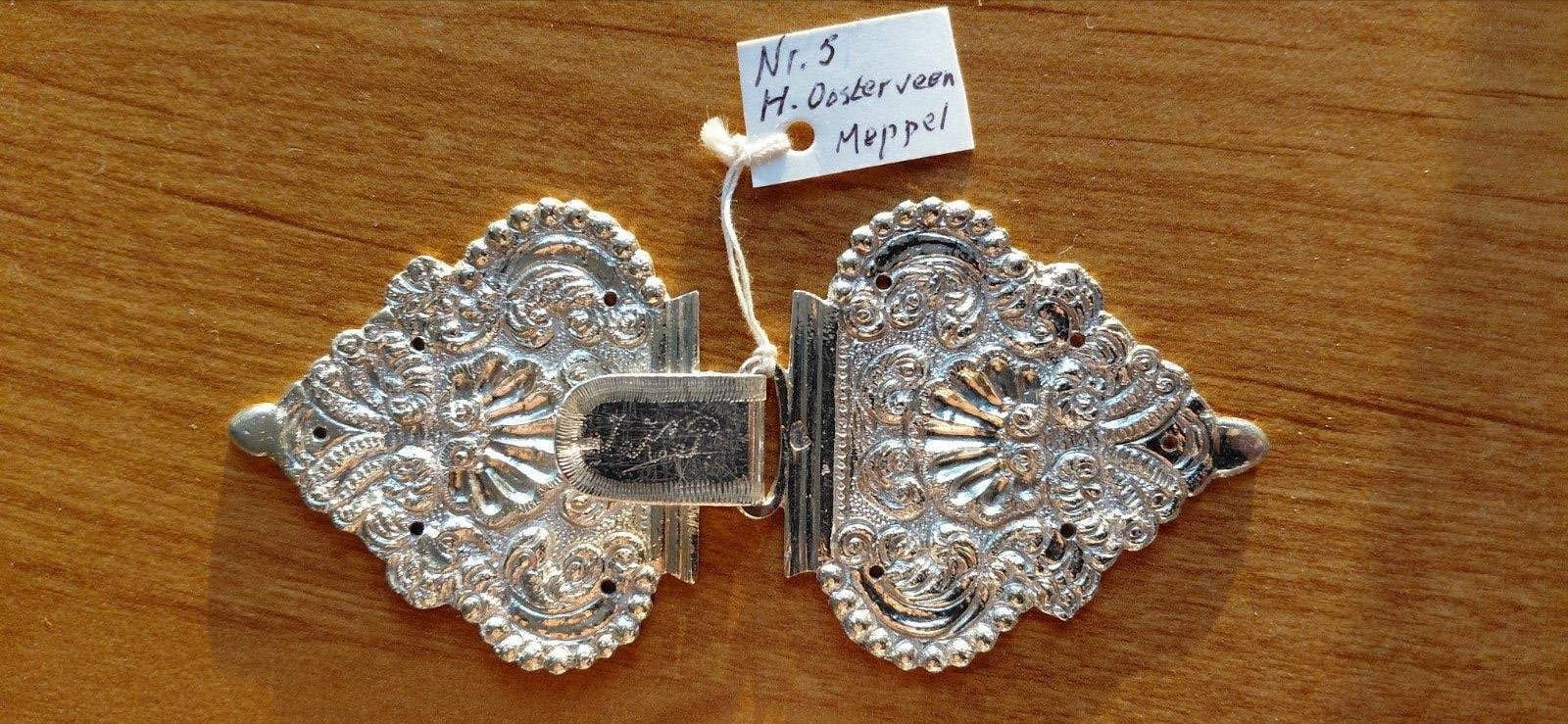 Antieke, zilveren mantelhaak-en-oog, Verzenden, Zilver