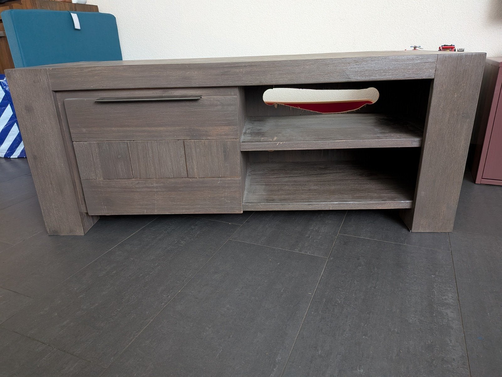 Tv kast, Ophalen, Gebruikt, 100 tot 150 cm, Teakhout