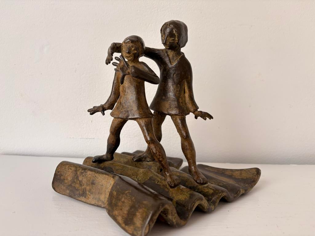 Bronzen beeld spelende meisjes, Ophalen of Verzenden