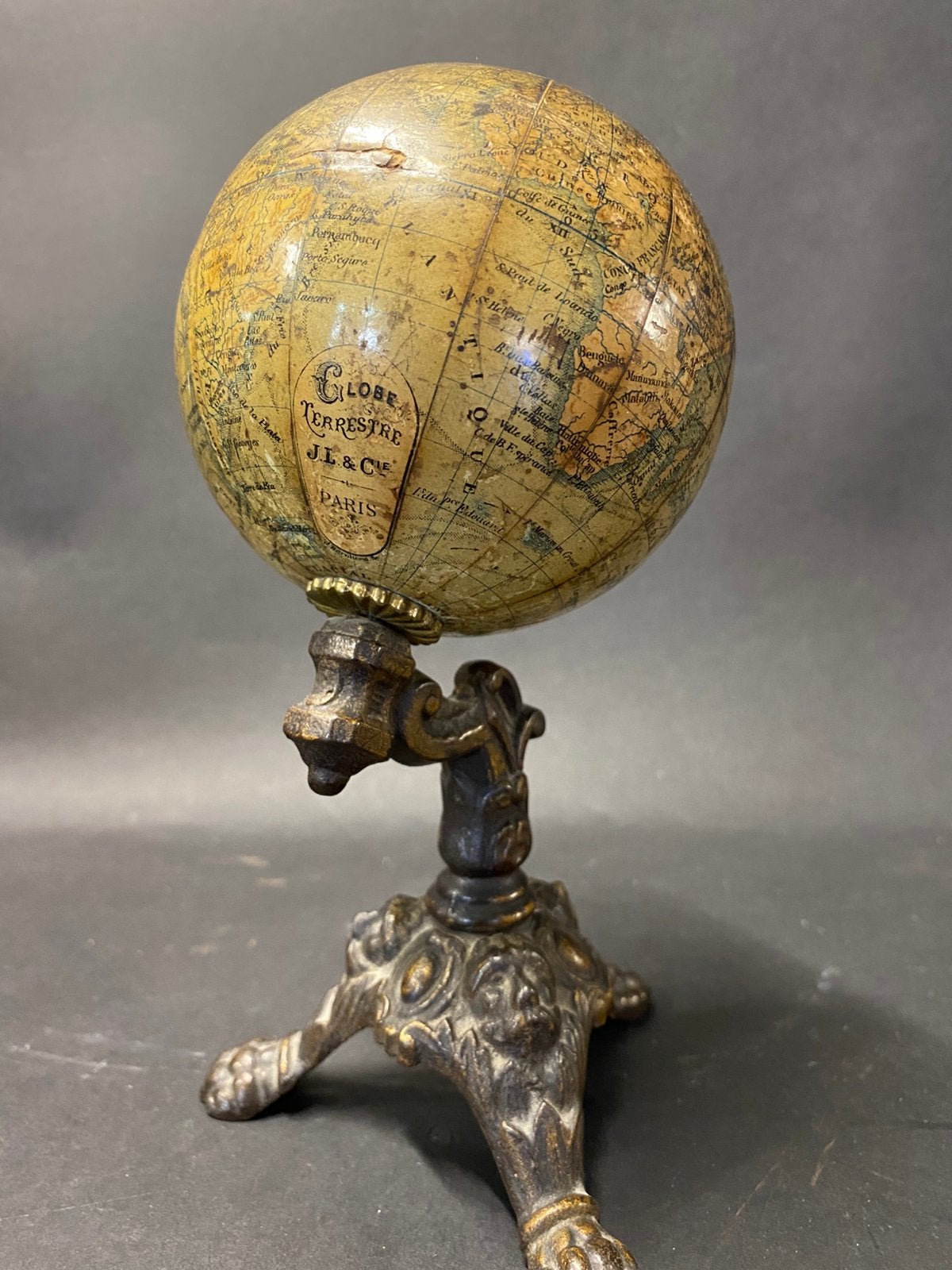 1880 miniatuur globe J. l & C - PARIS terrestre, Ophalen of Verzenden
