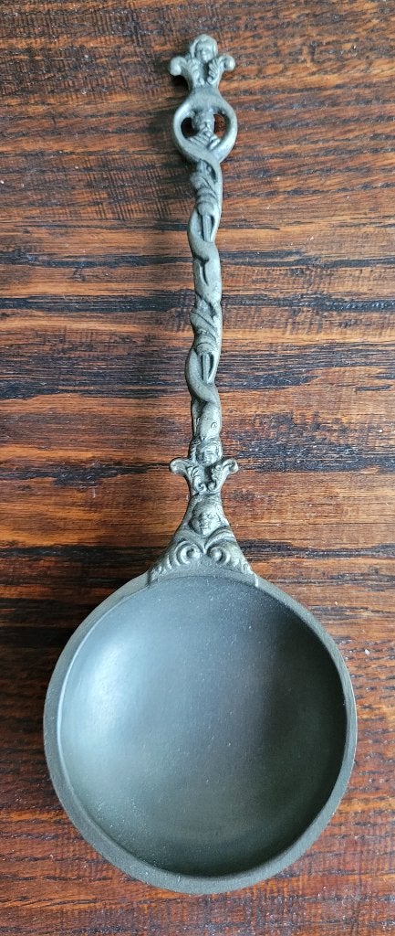 Lepel met gedraaide bewerkte steel van tin, Ophalen of Verzenden