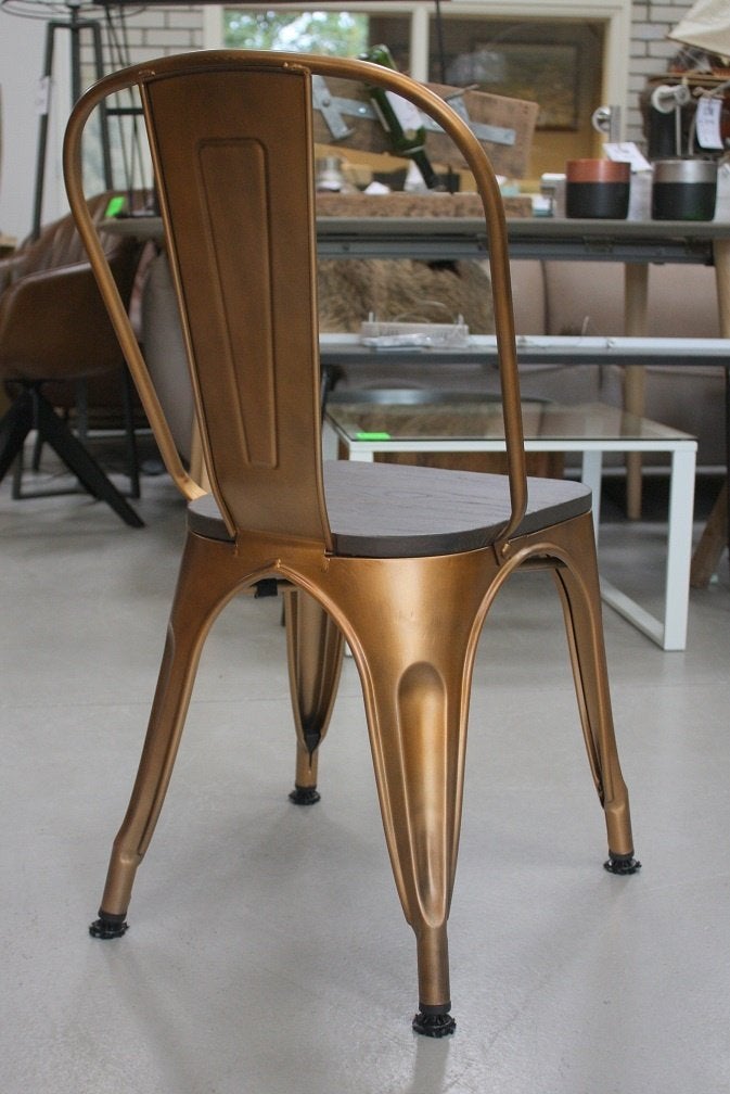 Partij eetkamerstoelen Tolix metaal koper hout horeca stapel, Ophalen, Bruin, Nieuw, Vijf, Zes of meer stoelen