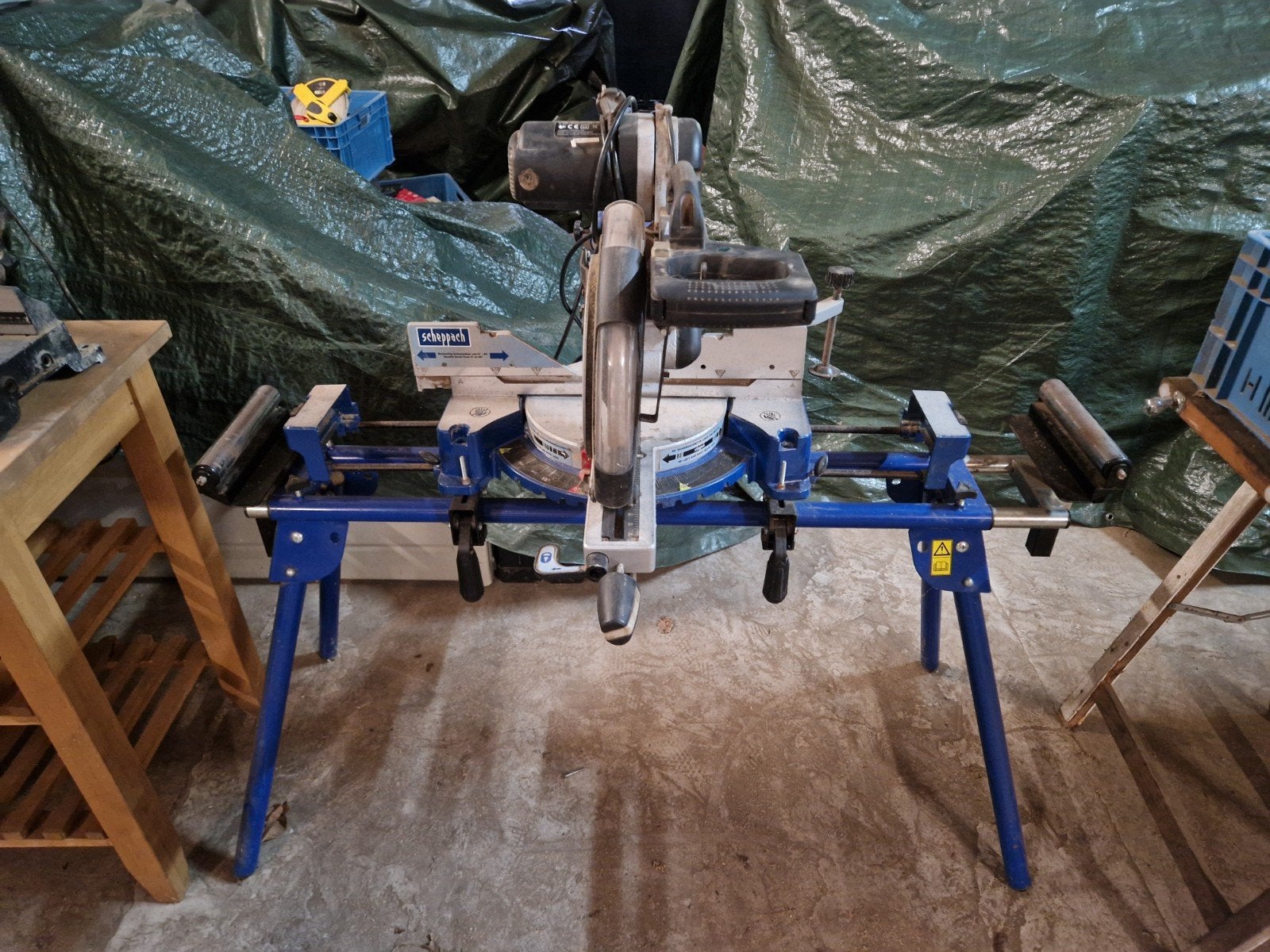 Scheppach HM120 L afkortzaag UMF2000 onderstel, Doe-het-zelf en Verbouw, Ophalen, Gebruikt, Scheppach, Afkortzaag