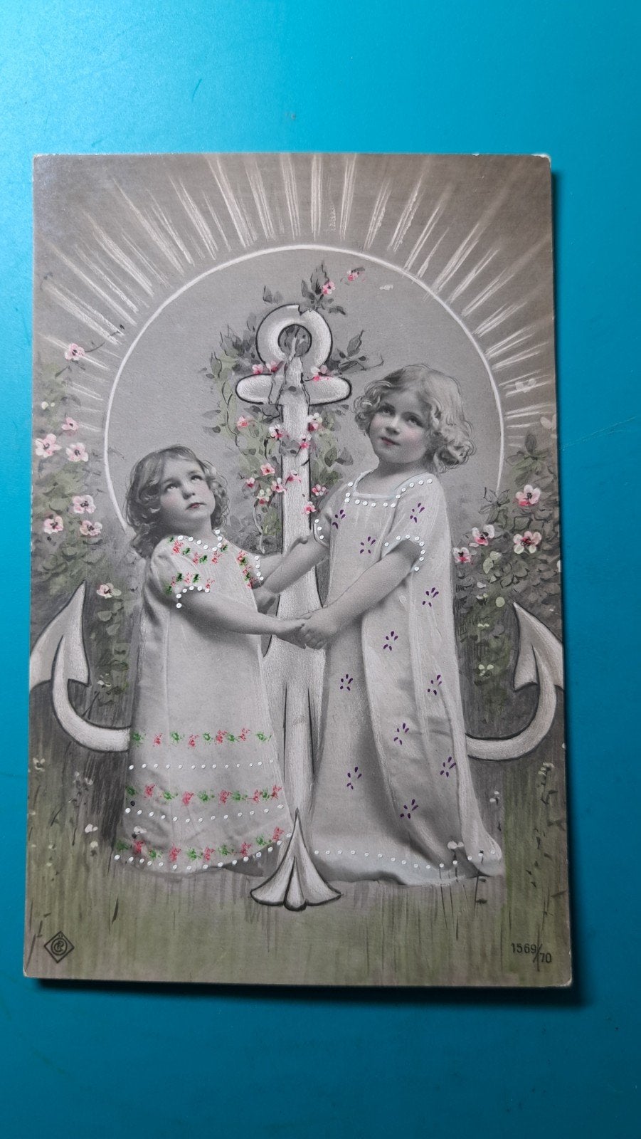 2 kinderen bij anker, hoop , 1908, Ophalen of Verzenden, Voor 1920, Gelopen, Kinderen
