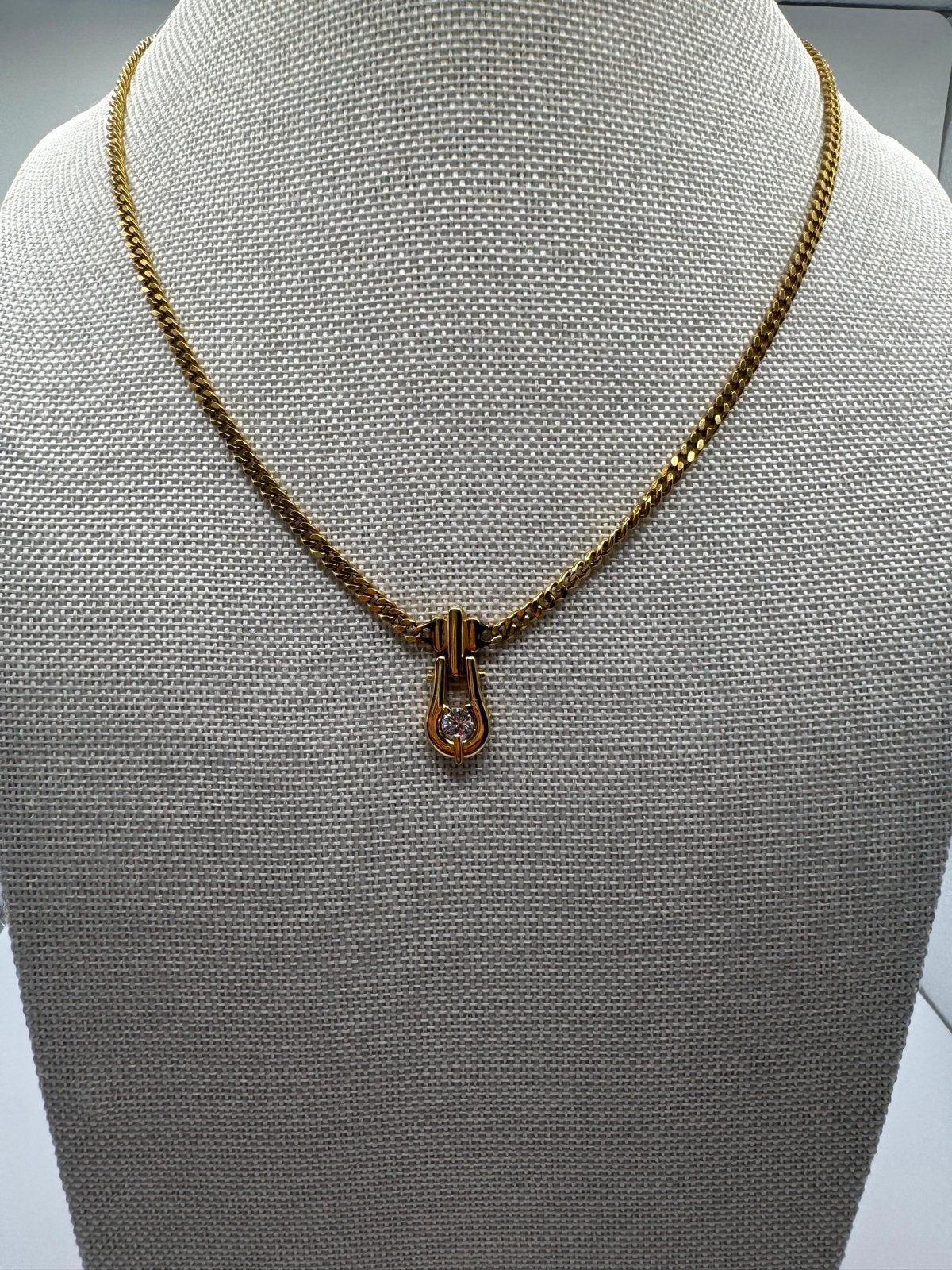 0.3 ct Hoefijzer Curb Link Ketting met Diamant, Ophalen of Verzenden, Zo goed als nieuw, Goud, Met edelsteen